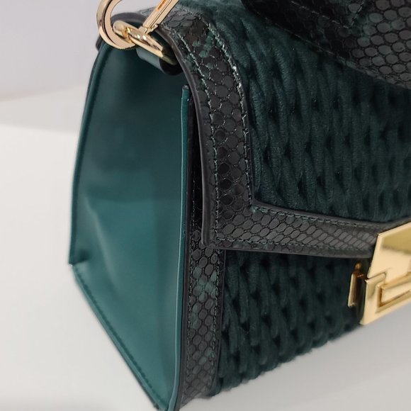 💜NEW  Alessia Massimo Green Velvet & Snake Bag NWTs - Picture 14 of 16